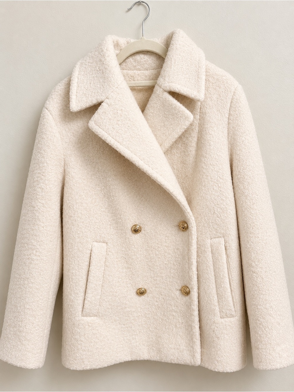 Zara Cream Teddy Double-Breasted Jacket